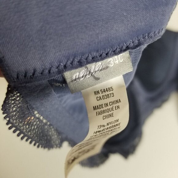 AERIE Bra 34C Blue lace Padded Push up Rose Gold Hardware Underwire Adjustable - Picture 3 of 10